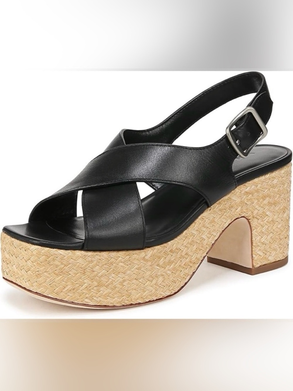 Vince Black Leather Crisscross Slingback Sandals with Silver Buckles Size 8